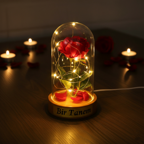 Gül Yapraklı Ledli Gül Fanus  - 5